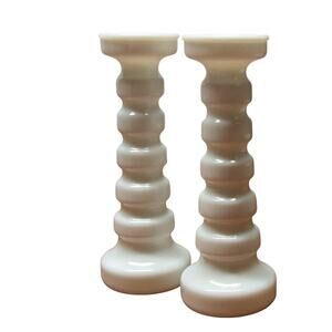 Mid Century Mod ANCHOR HOCKING Milk Glass Spindle Pattern 8" Candlestick Holder